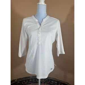 OGIO White 3/4 Sleeve Henley Performance Top | Size M | 100% Polyester | Golf/Ac